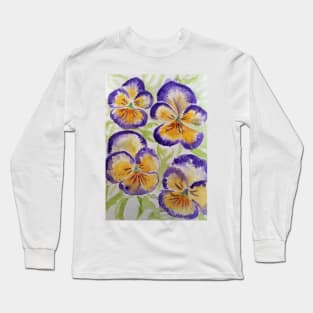 Viola Watercolor Purple Edged Yellow Floral Pattern Long Sleeve T-Shirt